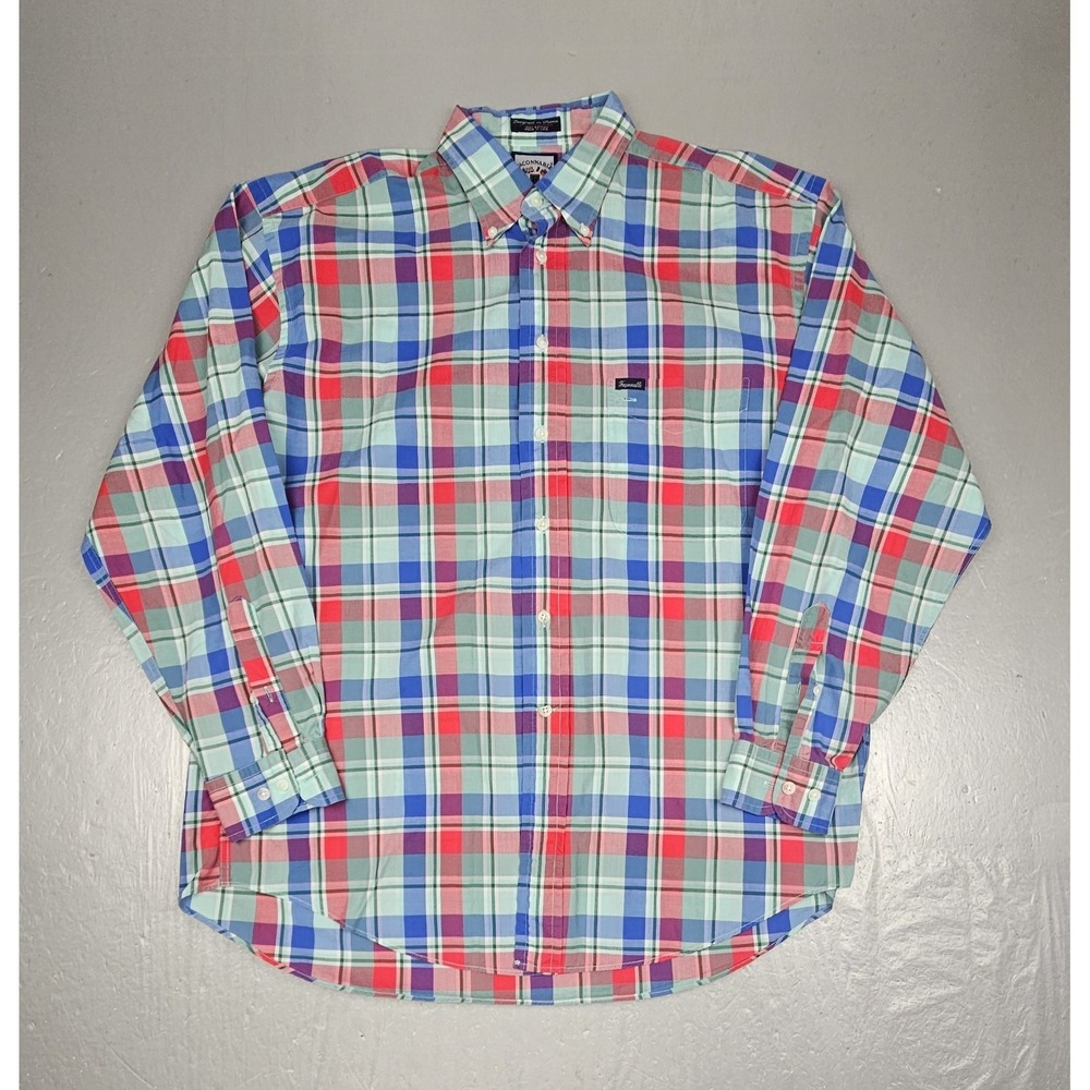 Vintage Faconnable Button Down Shirt Mens Large Multicolor Plaid Long Sleeve